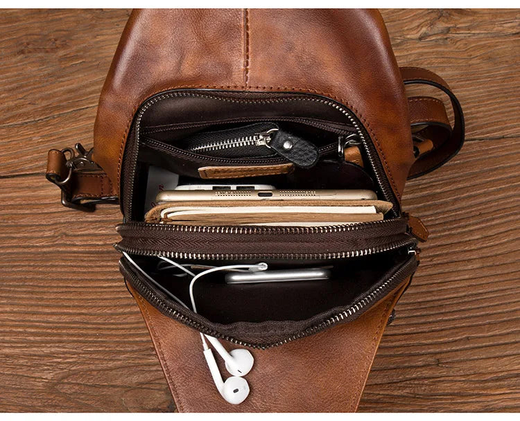 Large-Capacity Leather Chest Bag for Men | Casual Shoulder Bag