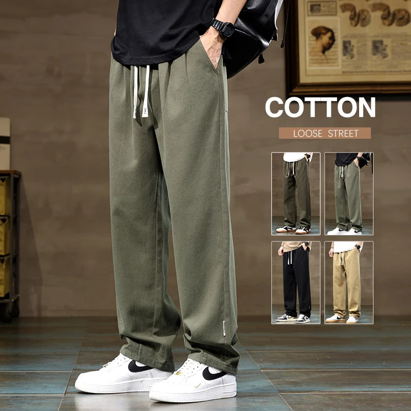 Comfortable Loose Men's Trousers | 100% Cotton Khaki Pants