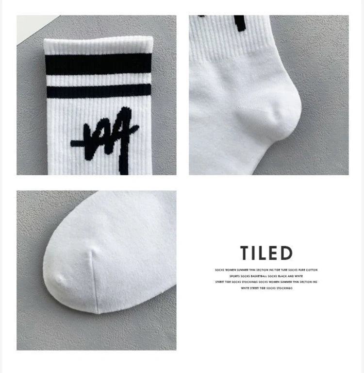 5 pairs of couples Instagram trendy socks with little devil pattern for students in spring and autumn, black and white sports ba