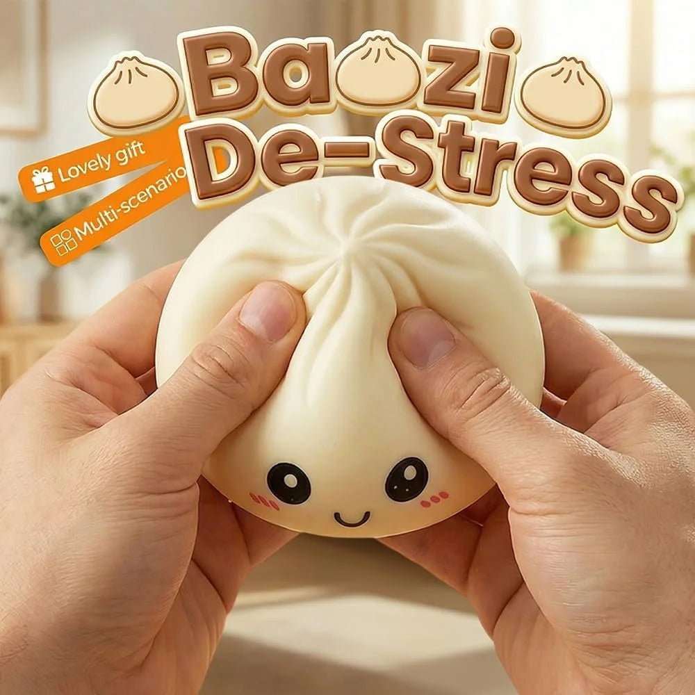 Large Dumpling Stress Ball with Steamer Colorful Squishy Bun Sensory Toy for Anxiety Relief, Squeeze Dough Ball for Adults&Kids