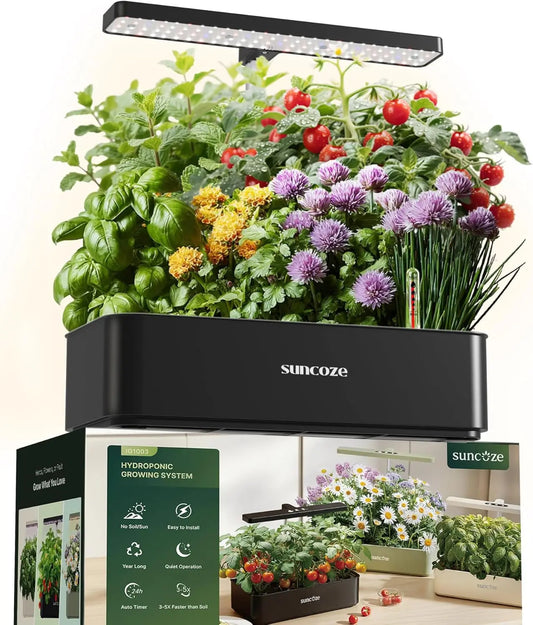 12-Pod Hydroponic Garden Kit with LED Grow Light for Indoor Herbs