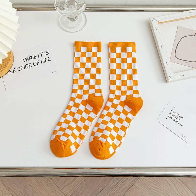 Stylish Women's Checkered Cotton Socks | Trendy Skateboard Socks