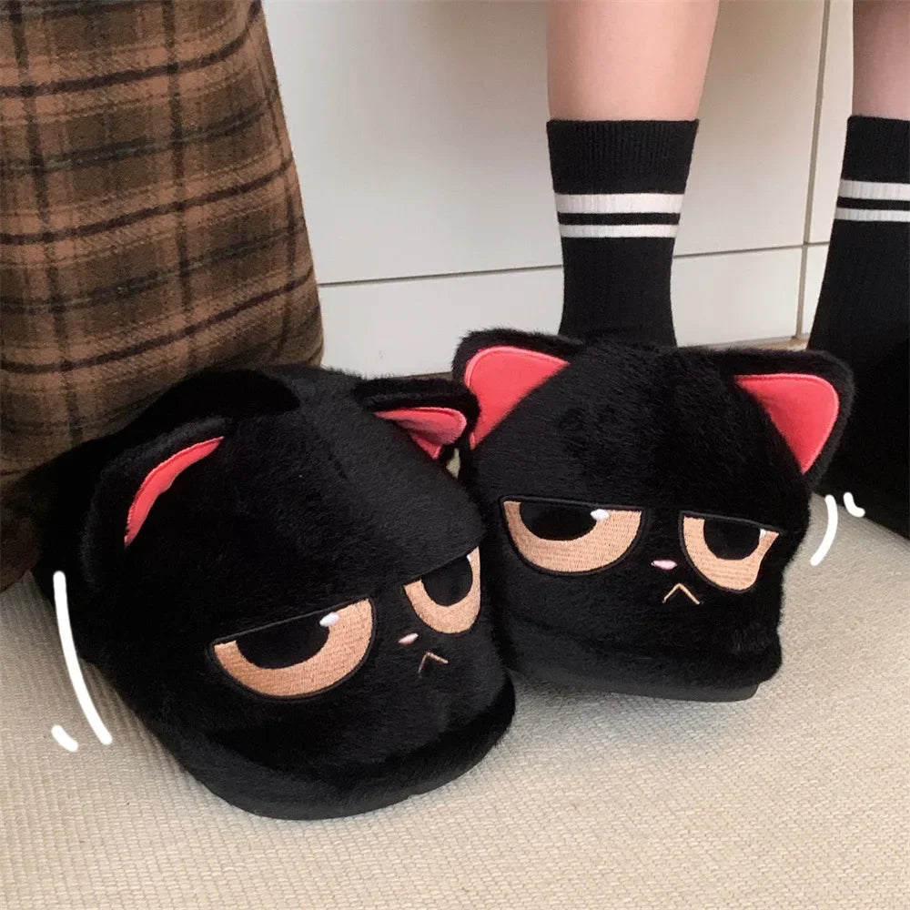 Unisex Cute Cartoon Cat Plush Slippers | Cozy Winter House Shoes