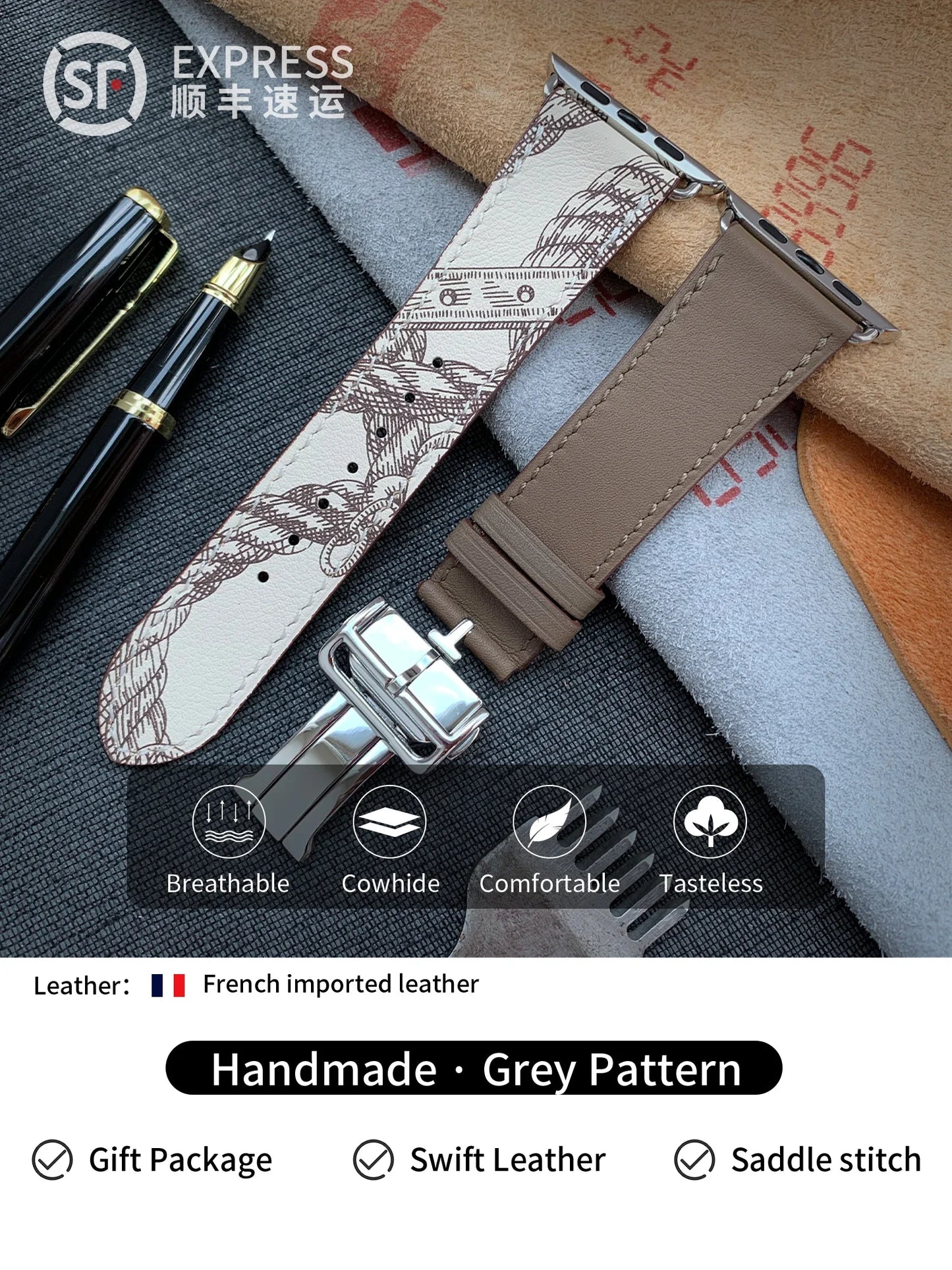 High Quality Genuine Leather Watch Band | Deployment Buckle Strap