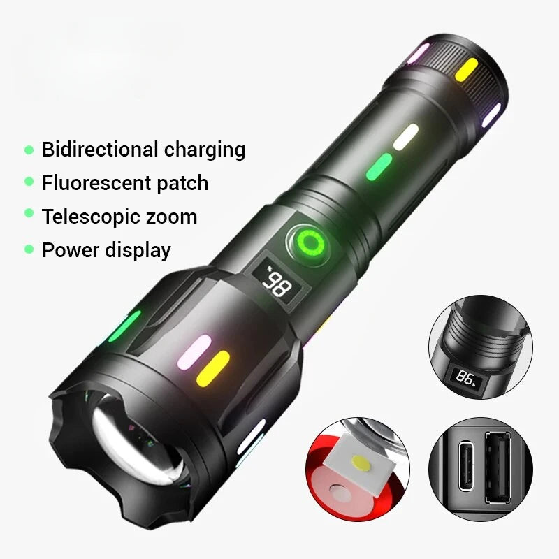 High Power Long Range LED Flashlight | Zoom & Colorful Light