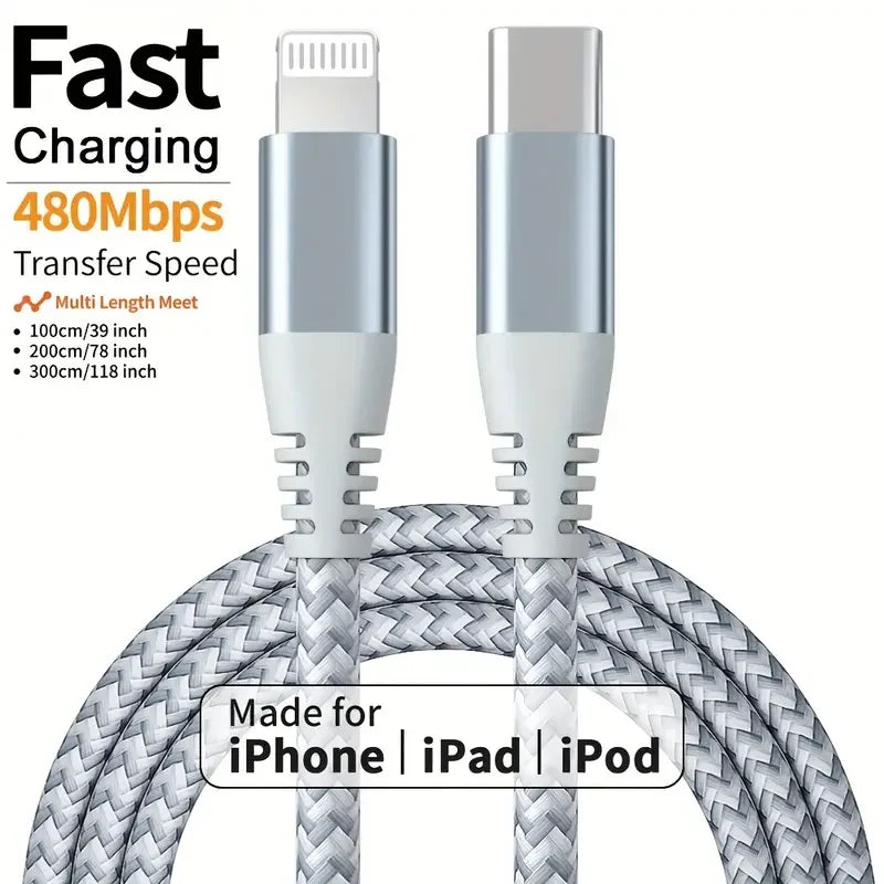 MFi Certified Fast Charging USB C to Lightning Cable - Durable Nylon