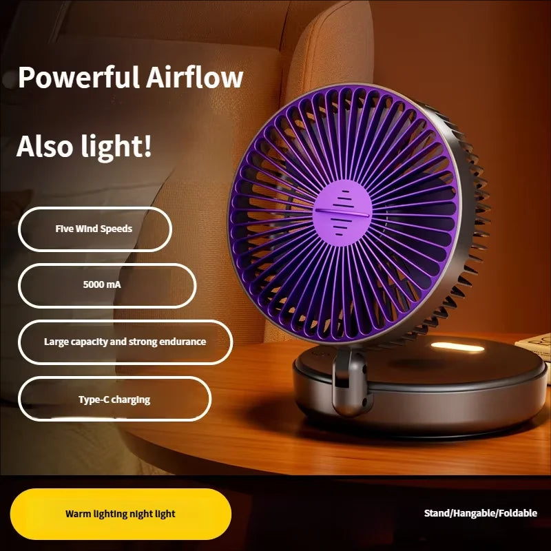 5000mAh Foldable Glow-in-the-Dark Portable Wall Mount Fan