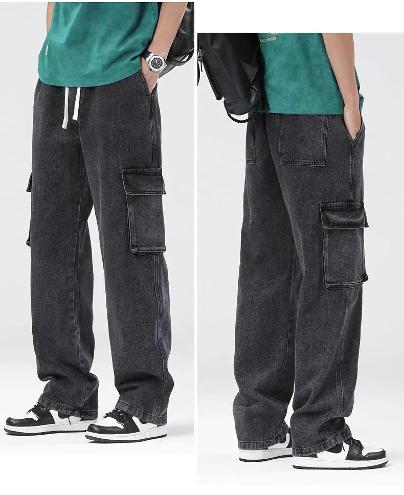 Men's Baggy Cargo Jeans with Elastic Waist | Casual Vintage Style