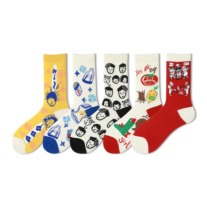 5 Pairs Colorful Funny Villain Socks | Quirky Harajuku Style