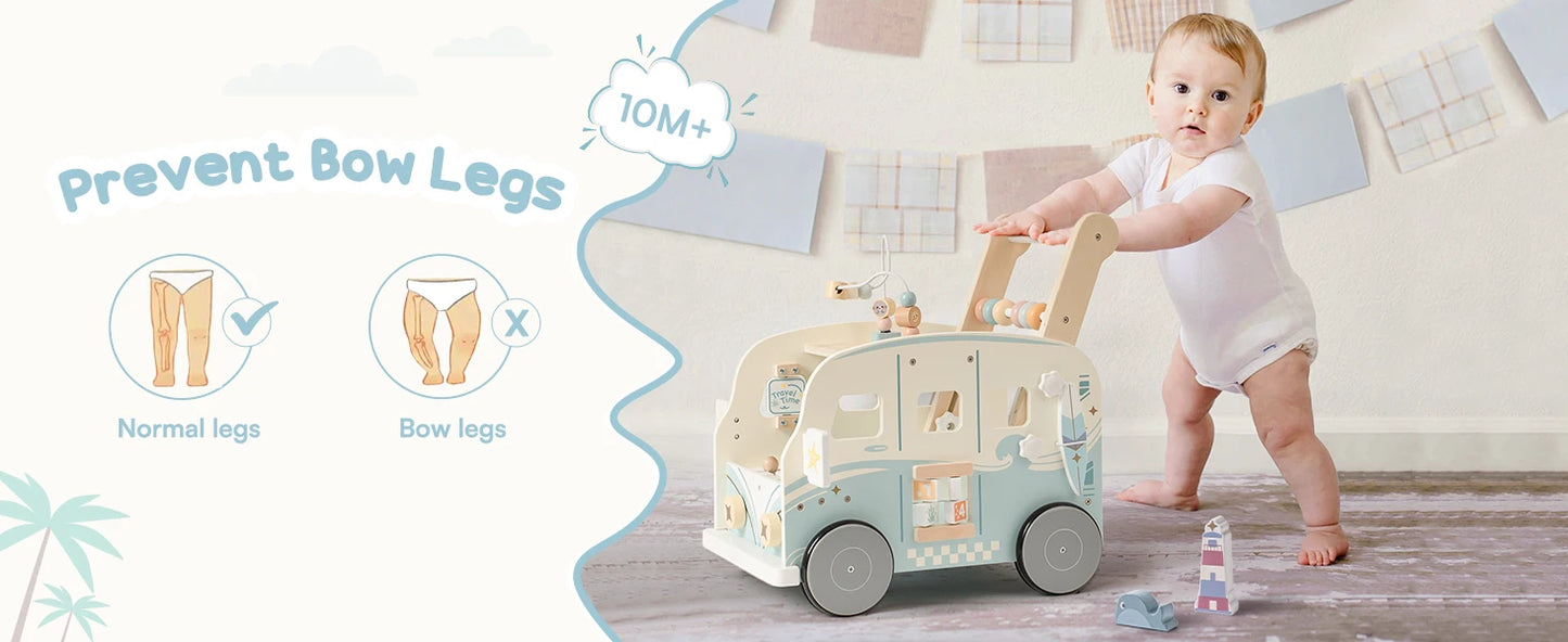 Multifunctional Wooden Baby Walker | Engaging Activity Push Toy