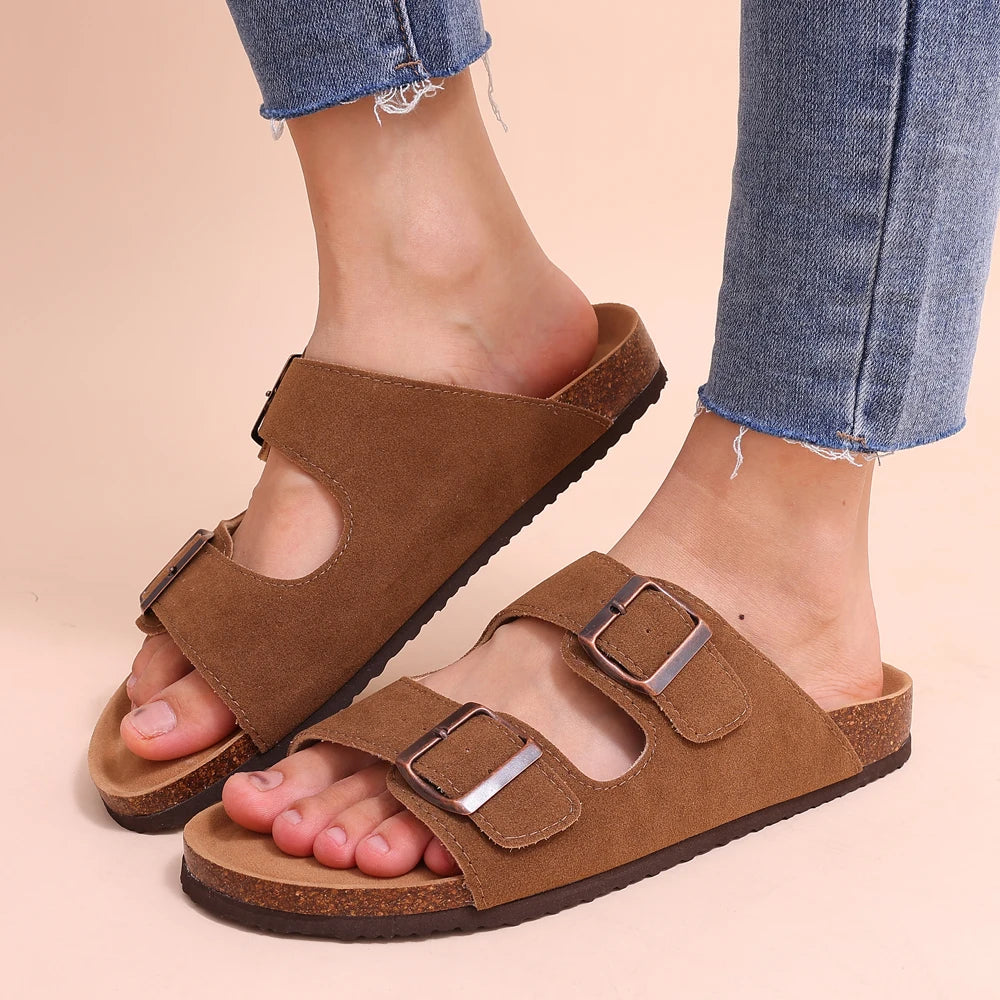 Women's Classic Cork Slippers | Comfortable Suede Clogs with Arch Support