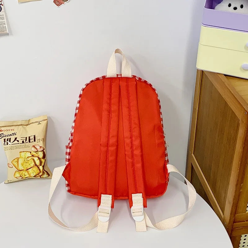 Stylish Girls Red Plaid Backpack | Large Capacity School Bag