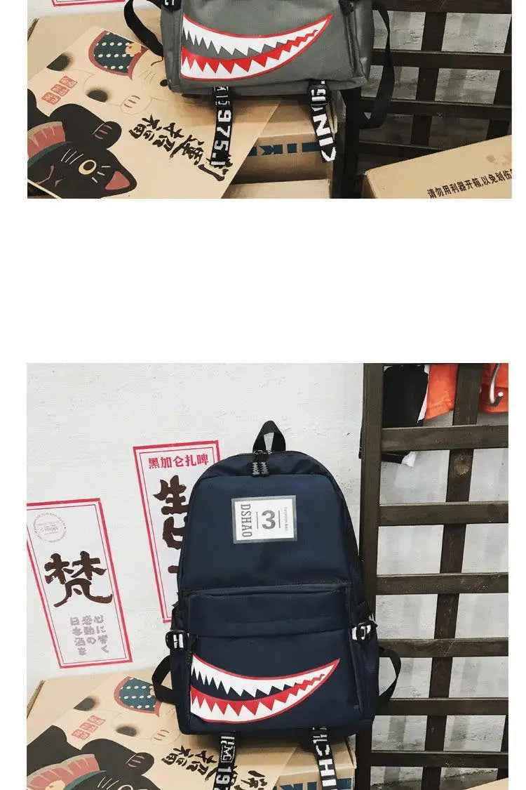 Fashion large back packs for girls boys black wateproof school Backpacks woman shark print travel bags mochilas escolar