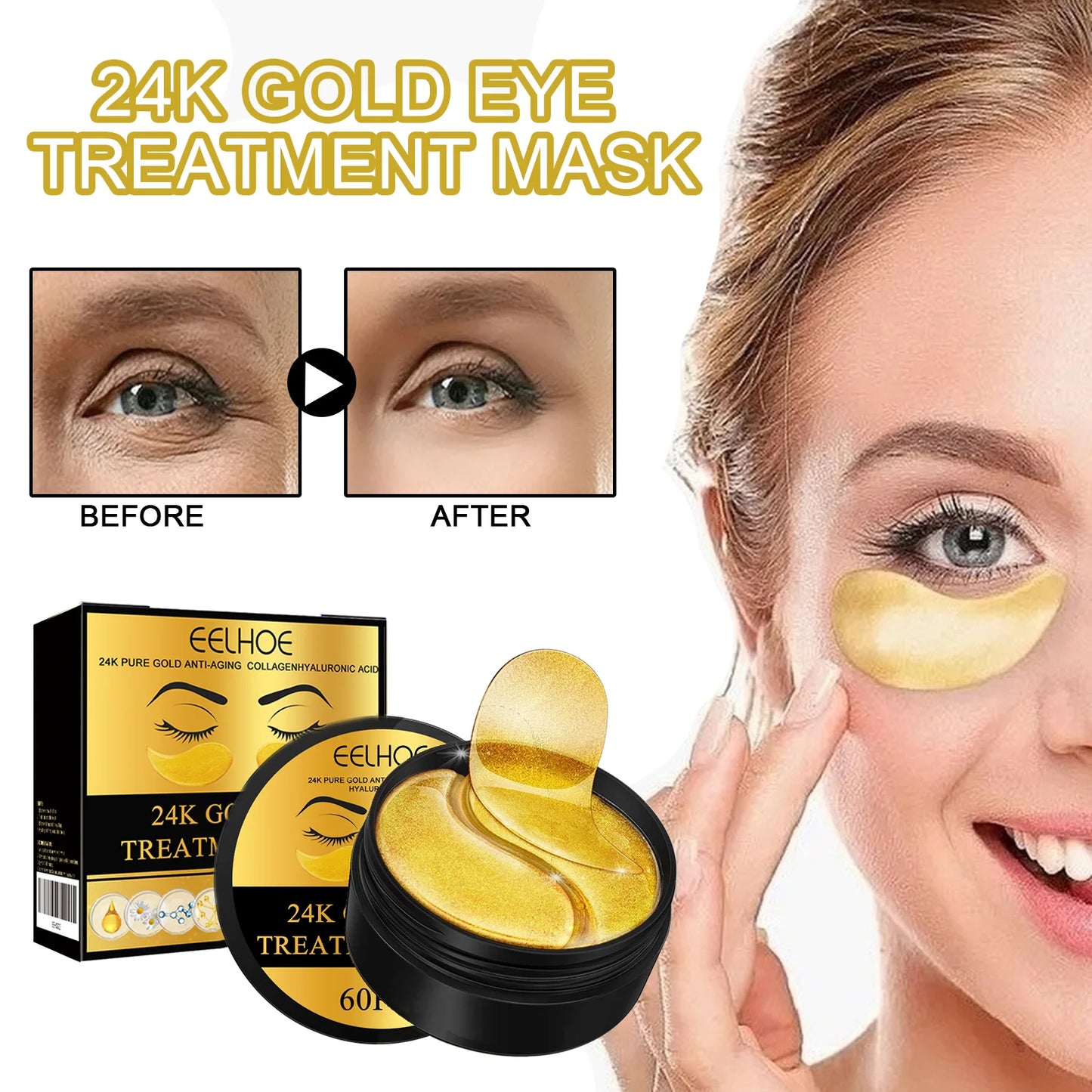 24k Gold Under Eye Patches | Anti-Aging Eye Mask for Dark Circles