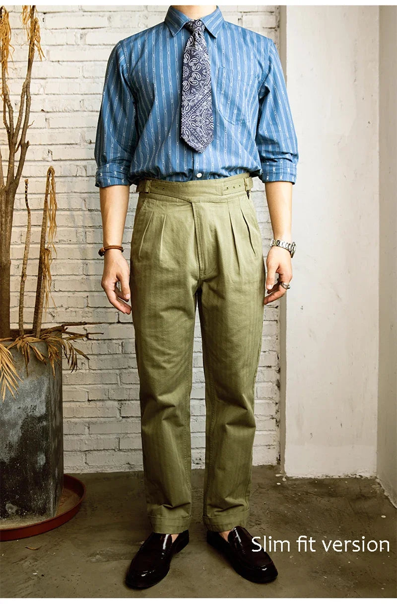Men's Herringbone Cotton Gurkha Pants for Casual Style