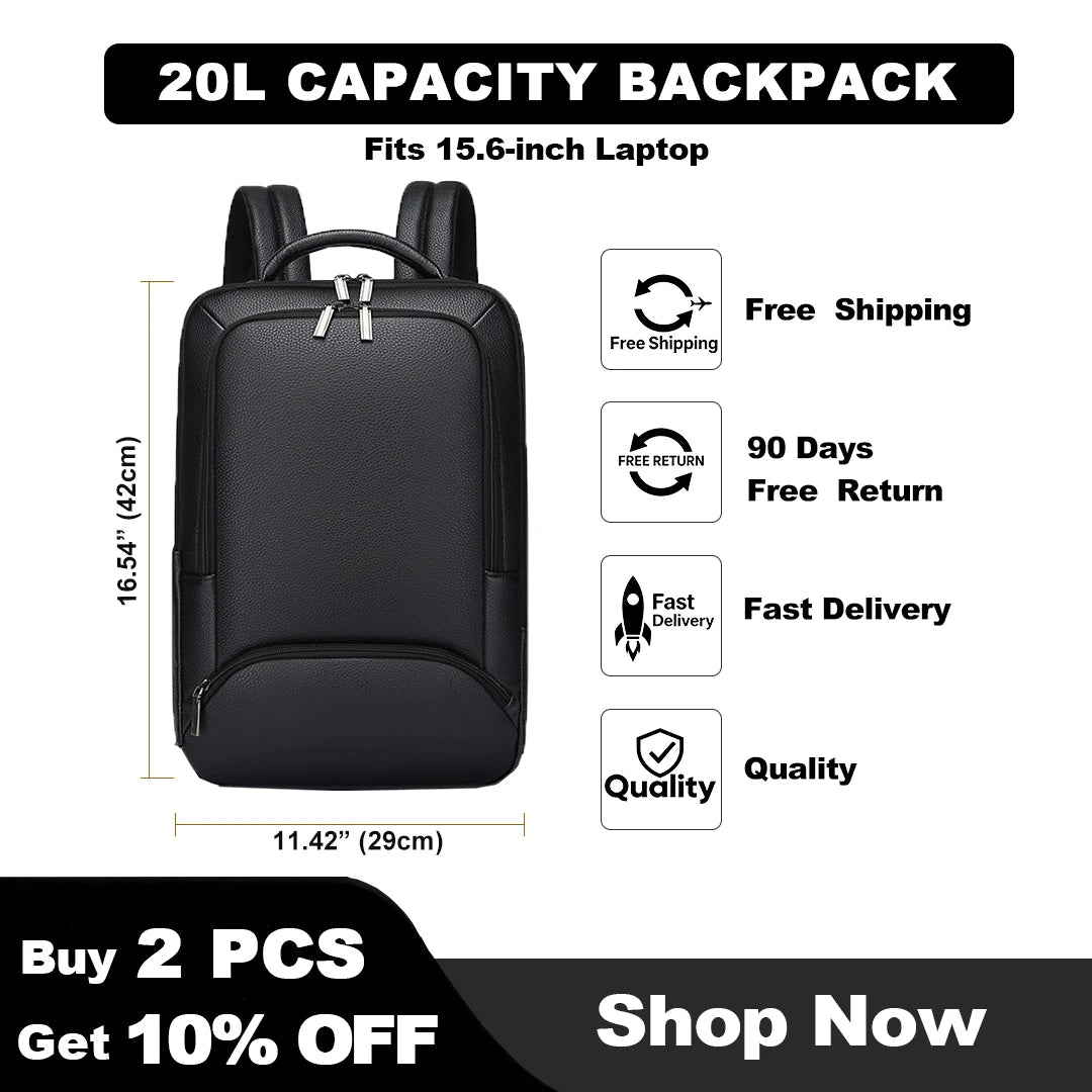 Mochila de piel sintética para hombre | Elegante bolsa para portátil de 15,6 pulgadas
