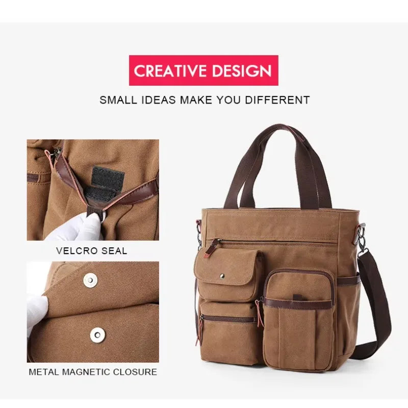 Men's Vintage Canvas Shoulder Bag | Large Capacity Briefcase