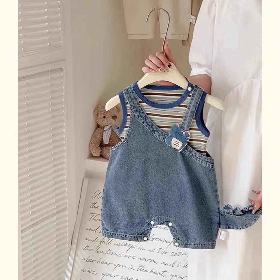 Adorable conjunto de pelele de mezclilla para bebé | Atuendo de verano perfecto para bebés