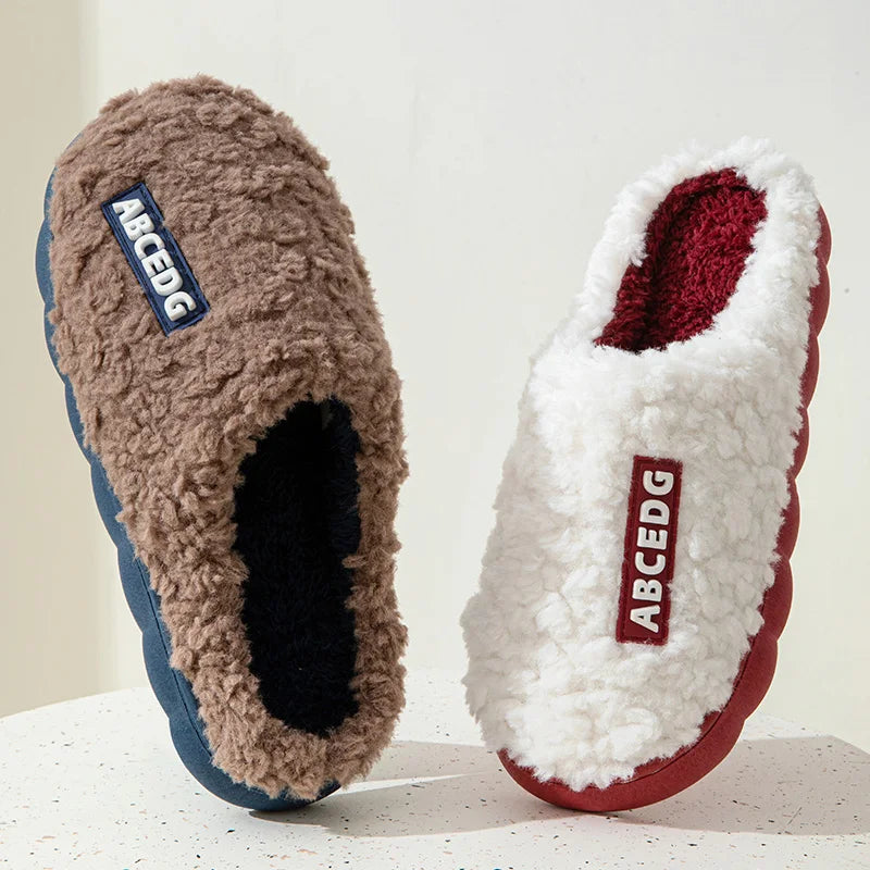 Unisex Thick Sole Plush Slippers | Warm Fluffy Indoor House Shoes