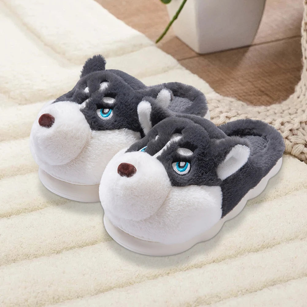Cute 3D Husky Plush Slippers | Cozy Fuzzy Indoor Dog Shoes