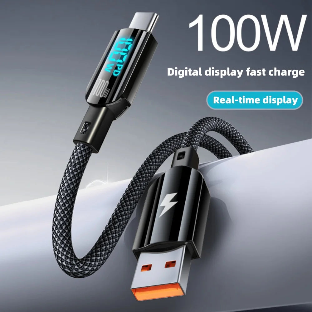 100W USB C to Type C Fast Charging Cable with LED Display