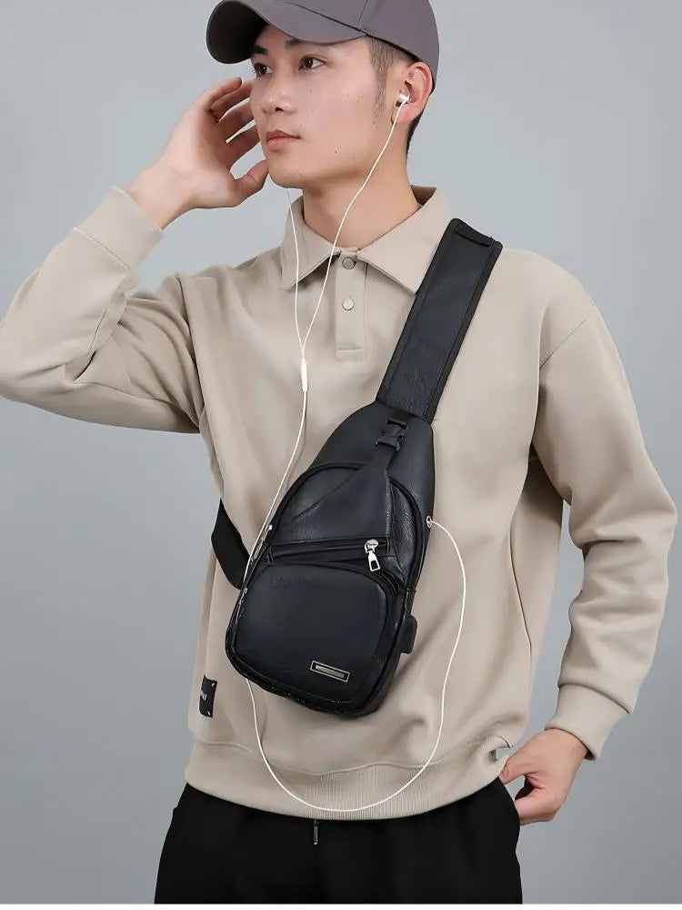 Fashionable Casual PU Crossbody Bag with USB Charging Functionality