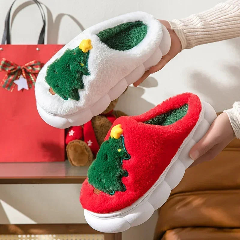 Cute Christmas Tree Fluffy Slippers | Cozy Indoor/Outdoor Slides
