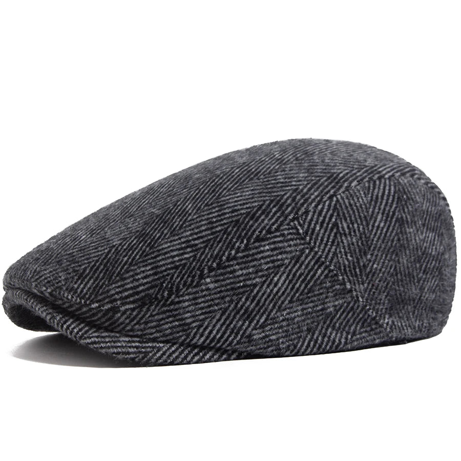 Unisex Vintage Herringbone Beret | Stylish Warm Newsboy Cap