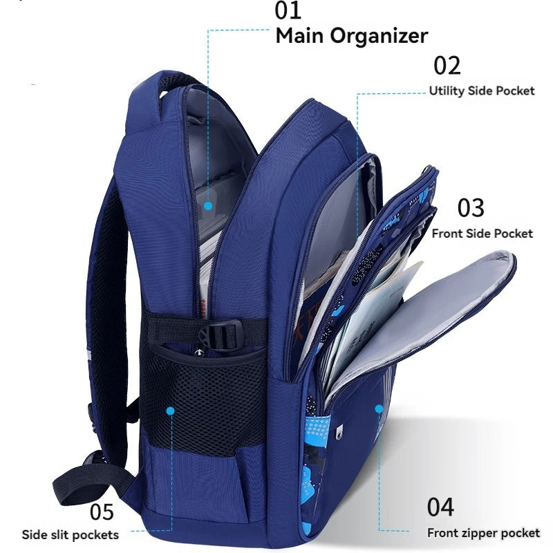 Lightweight Boys Schoolbag for Grades 1-6 | Large Capacity Kids Bag