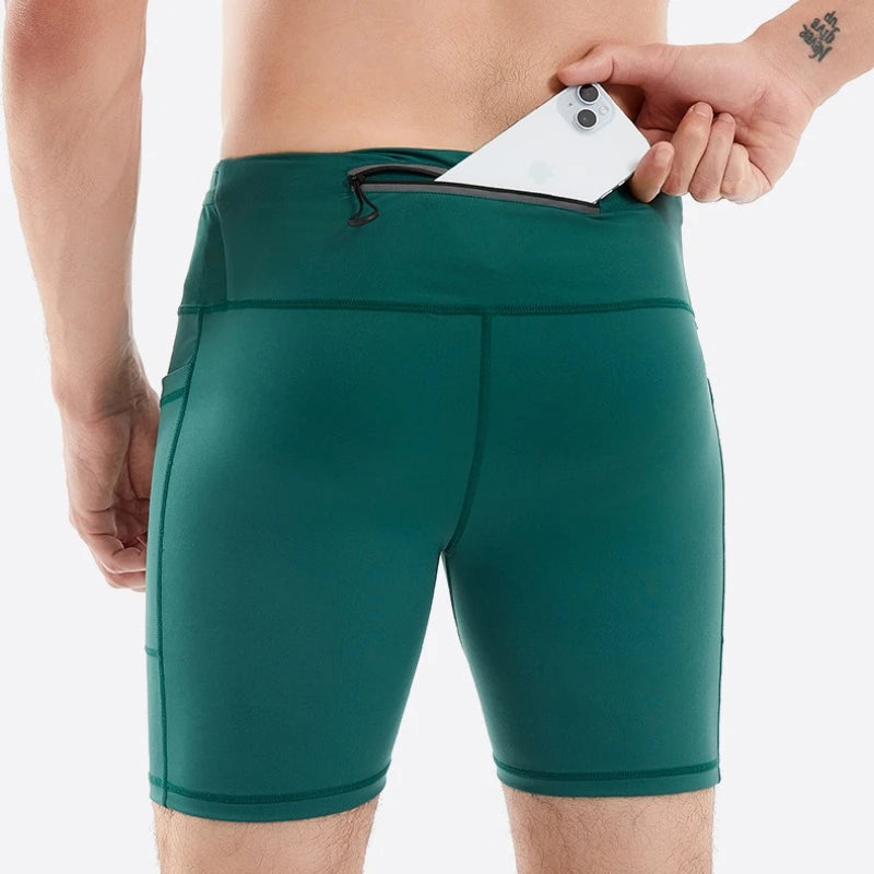 Quarter Length Compression Running Shorts with Multi-Pockets