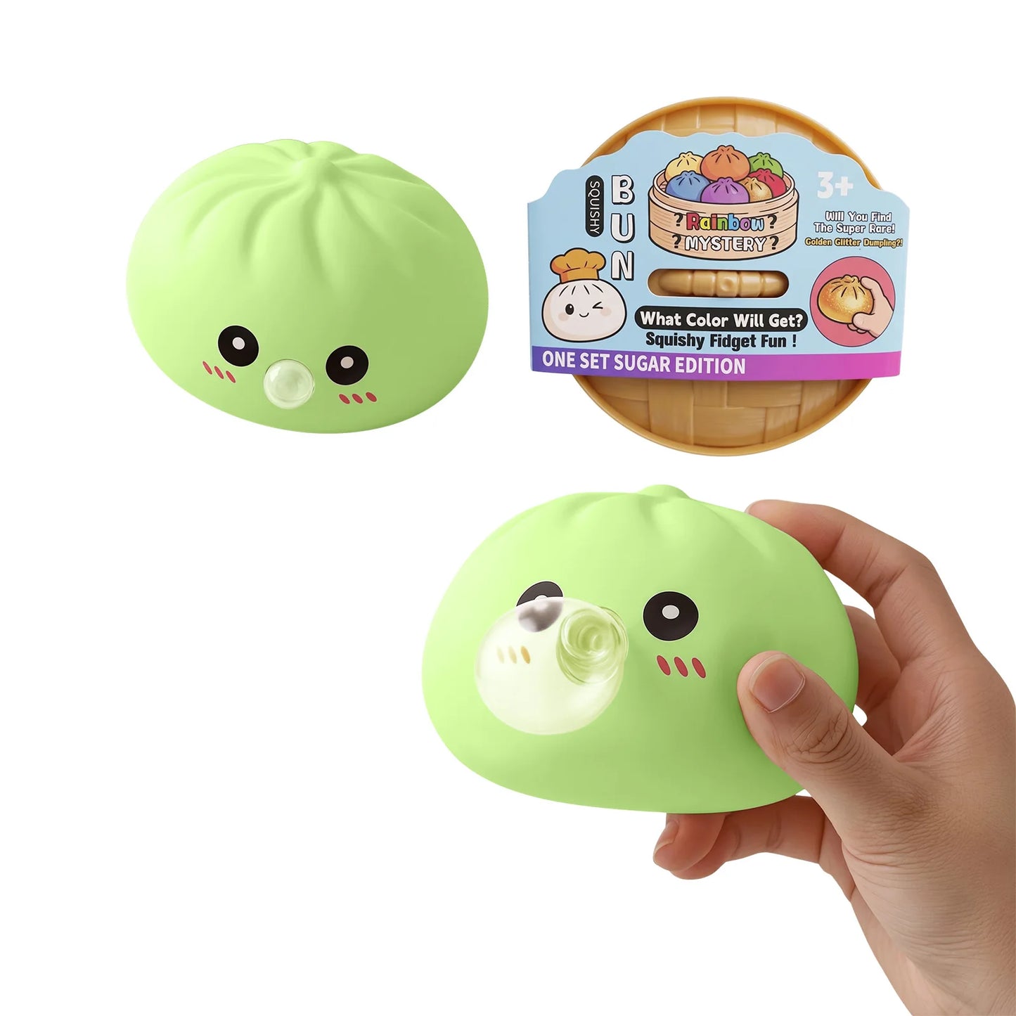 Dumpling Squishy Blow Bubbles Toy Stress Relief Squeeze Toy Cute Bubble Blowing Fidget Sensory with Steamer Stretchy Sensory