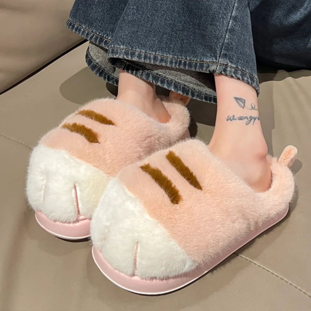 Cute Cat Paw Plush Slippers | Cozy Furry Winter Indoor Shoes
