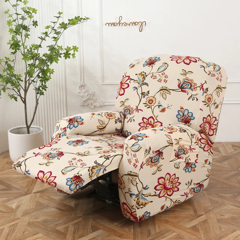 Printed Recliner Cover with Pockets | 4-Piece Furniture Protector