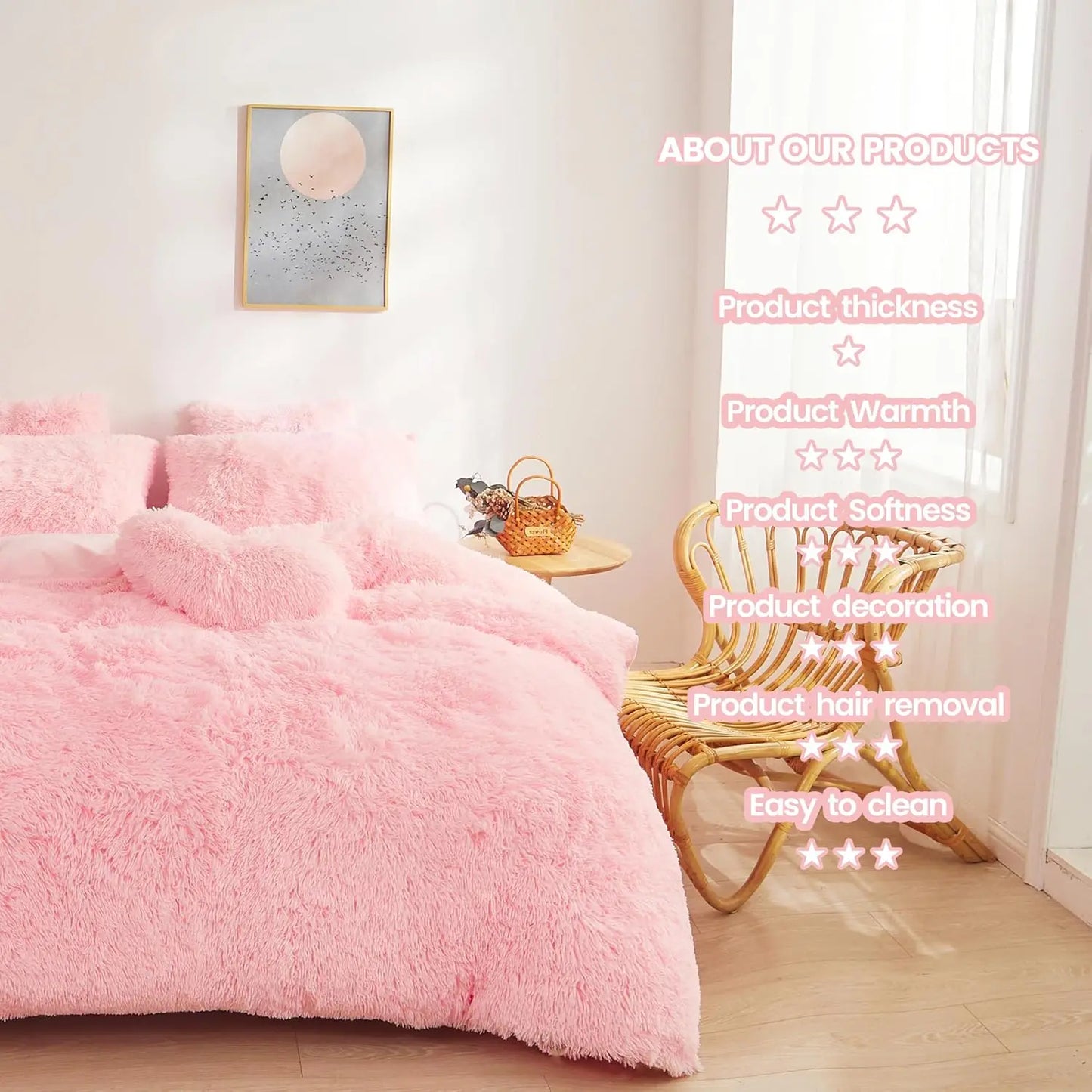 Pink Faux Fur Queen Comforter Set | Luxe Ultra Soft Bedding