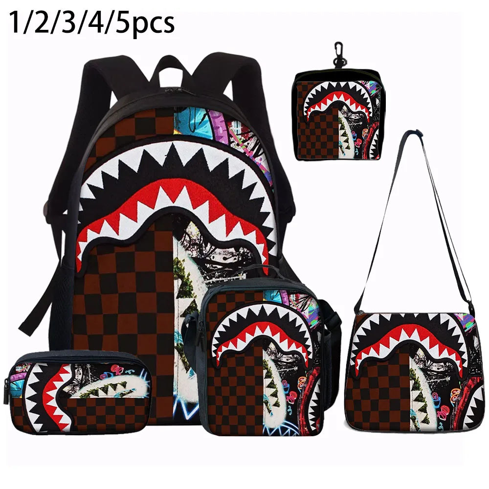 Trendy Shark Graphic Backpack Set | Ideal for School & Adventures