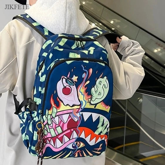 Stylish Shark Mouth Print Backpack | Versatile School & Travel Bag