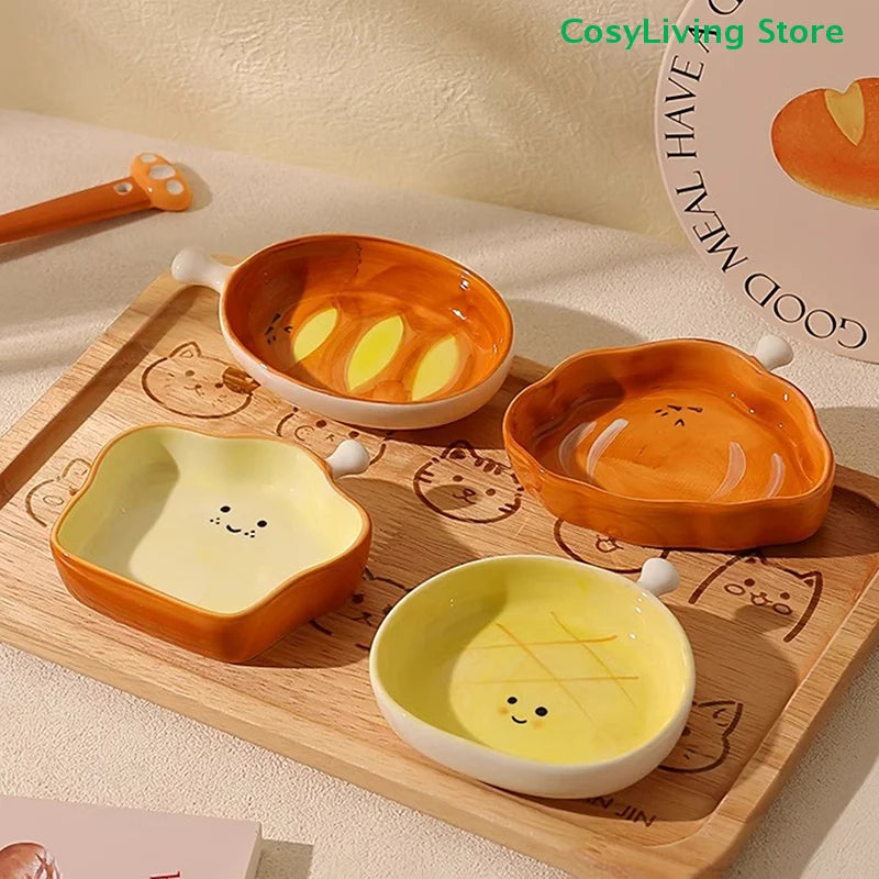 Cute Croissant Pattern Ceramic Plate | Creative Dipping Dish