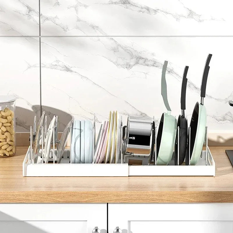 Expandable Kitchen Pot Pan Organizer | Adjustable Lid Storage
