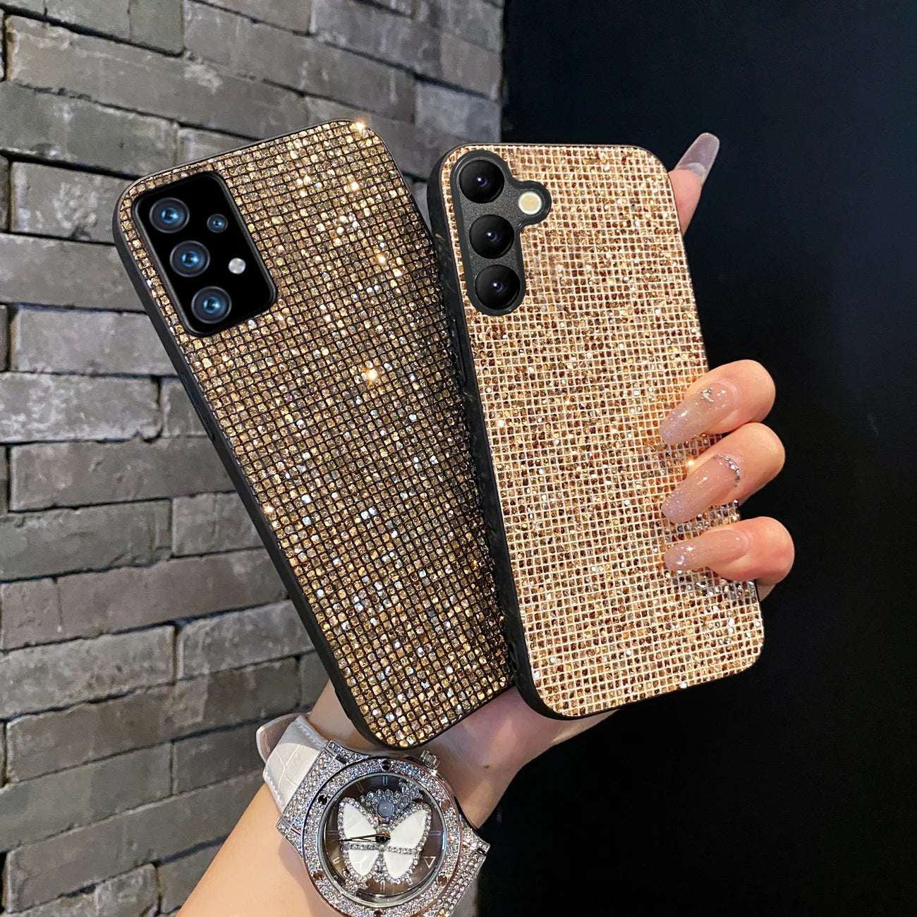 Elegante funda de TPU con patrón de cuadrícula brillante para dispositivos Samsung Galaxy