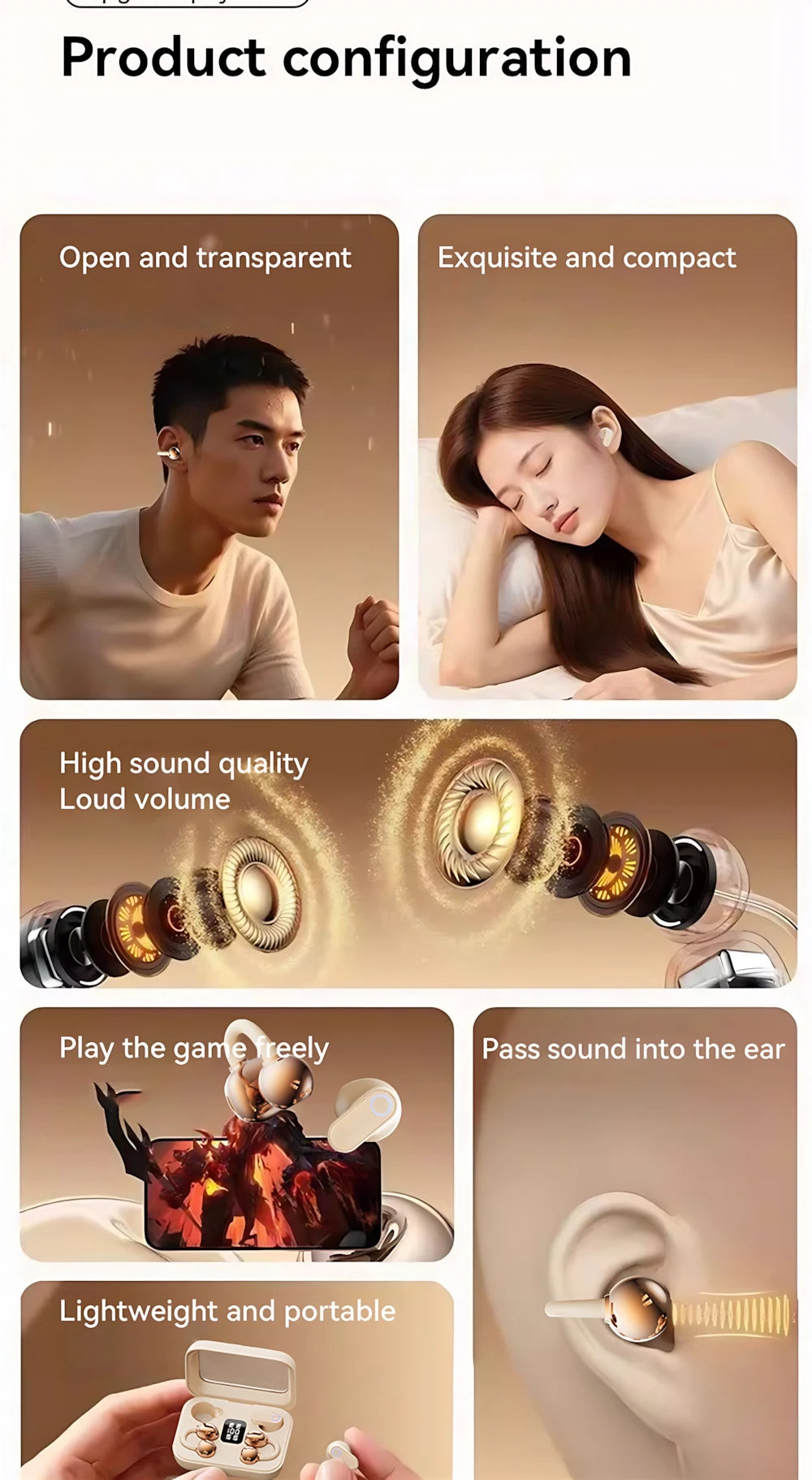 Wireless Earphones Open In-ear Type HIFI Bass 2in1 Bluetooth Headset High-definition Electric Quantity Digital Display Earplugs