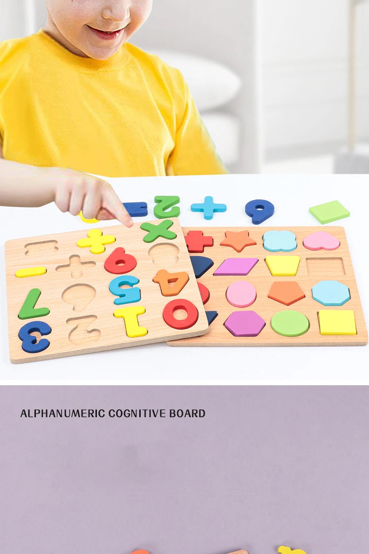 Kids Educational Geometric Shapes & Alphabet Wooden Puzzle