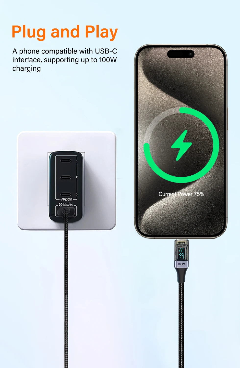 High-Speed USB C Cable with Digital Display | 100W Charging