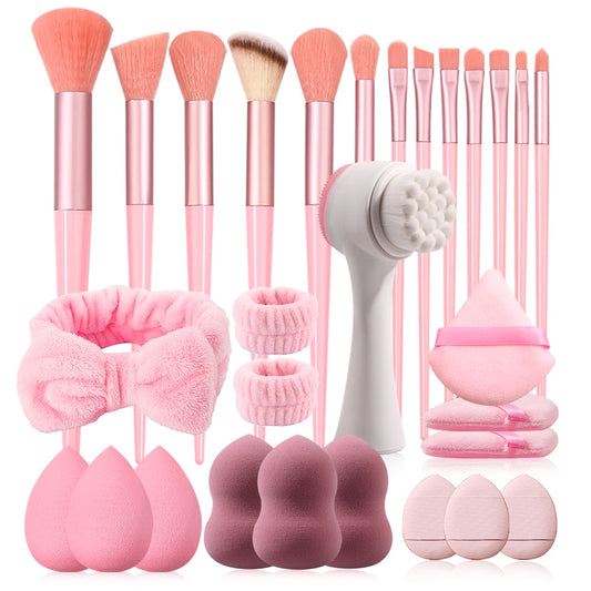 Juego de 29 brochas de maquillaje | Kit de accesorios esenciales de belleza