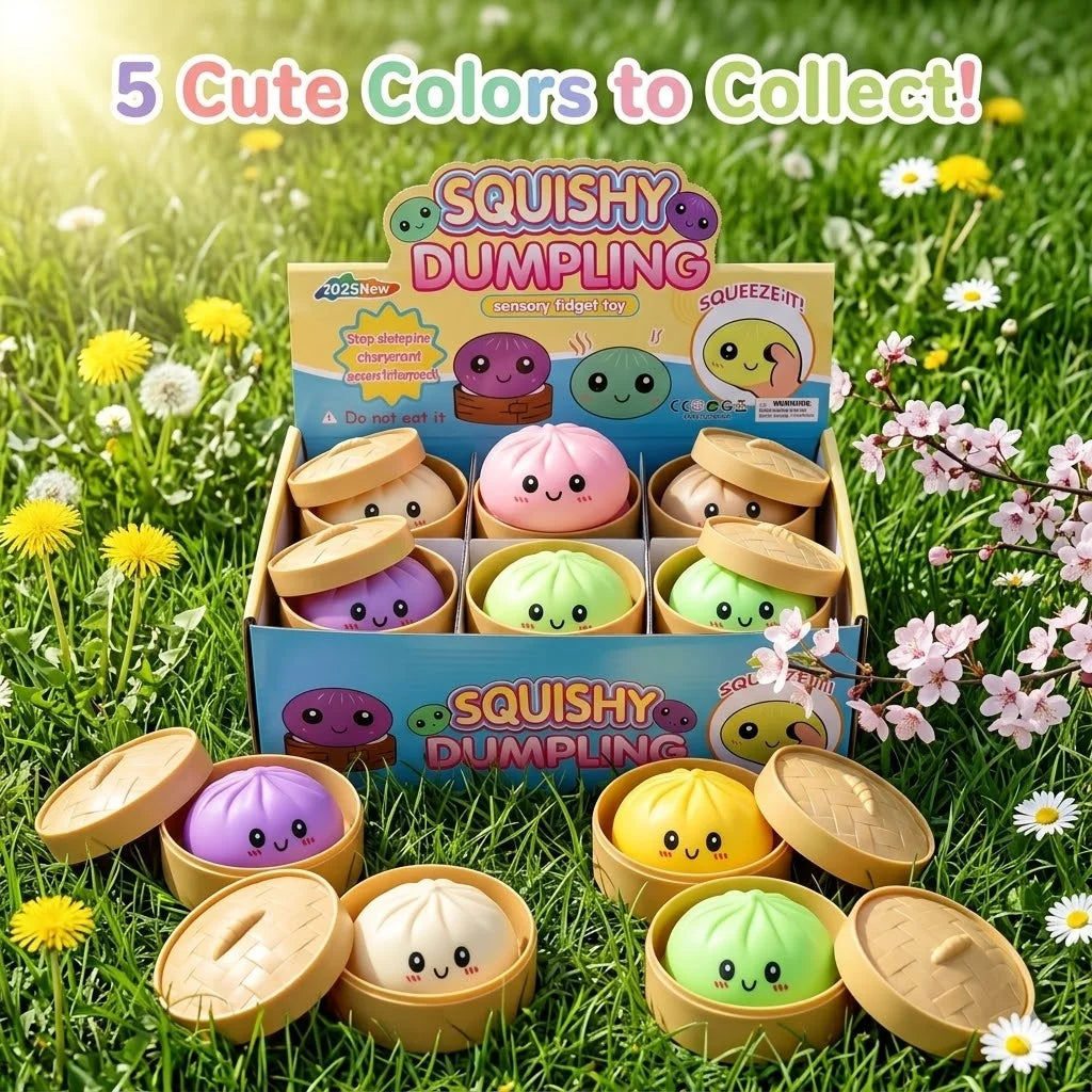 Mystery Dumpling Squishy Box: Glitter Bao Bun with Steamer Attachment, Blind Box Surprise Fidget, Aesthetic Desktop Ornament