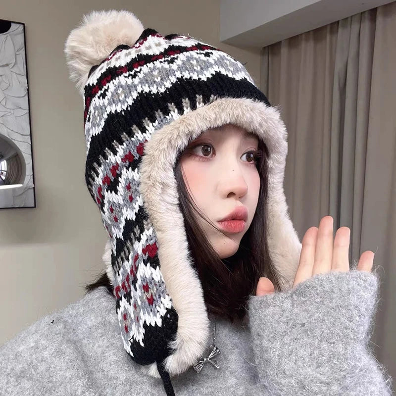 Women's Warm Knitted Fluffy Trapper Hat | Cozy Earflap Beanie