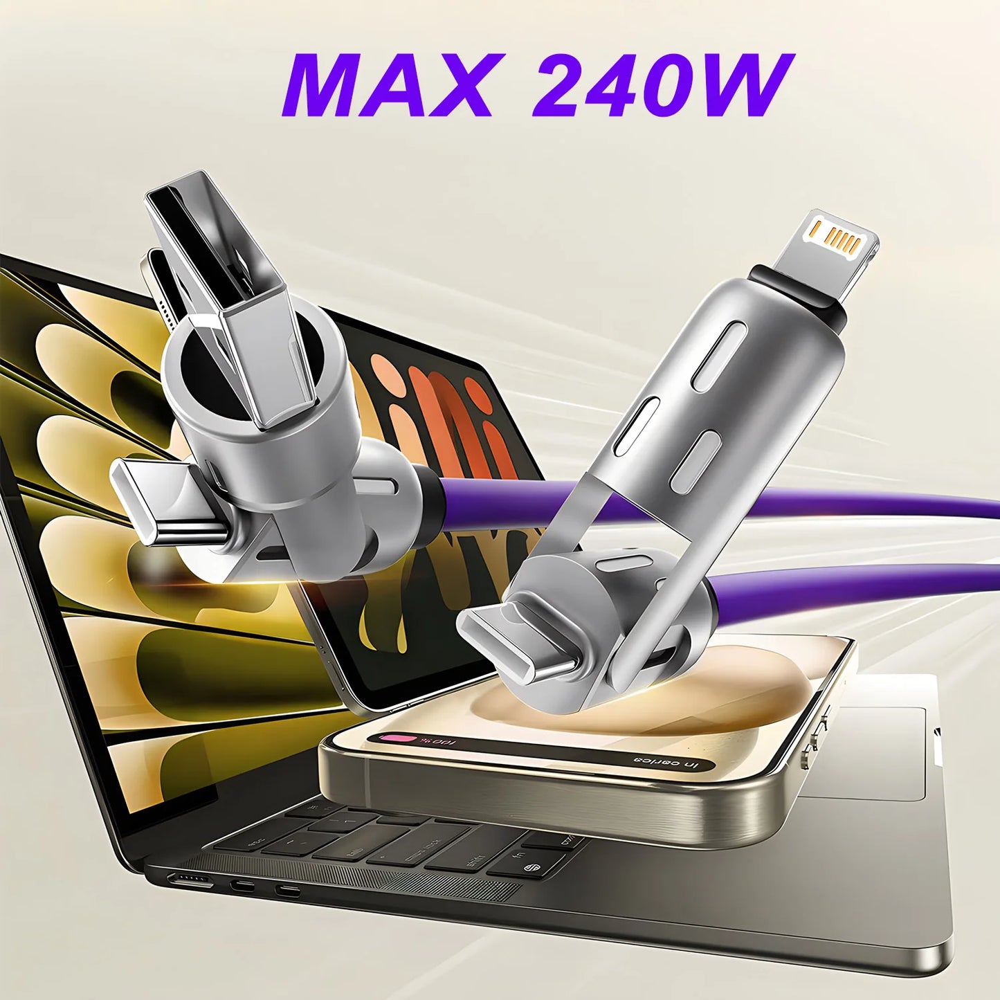Cable de carga rápida USB tipo C 4 en 1 de 240 W | Alimentación y datos de alta velocidad