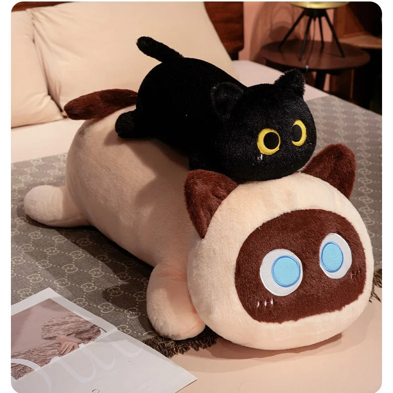 Big Long Lying Black Cat Plushie | Cozy Cushion Pillow