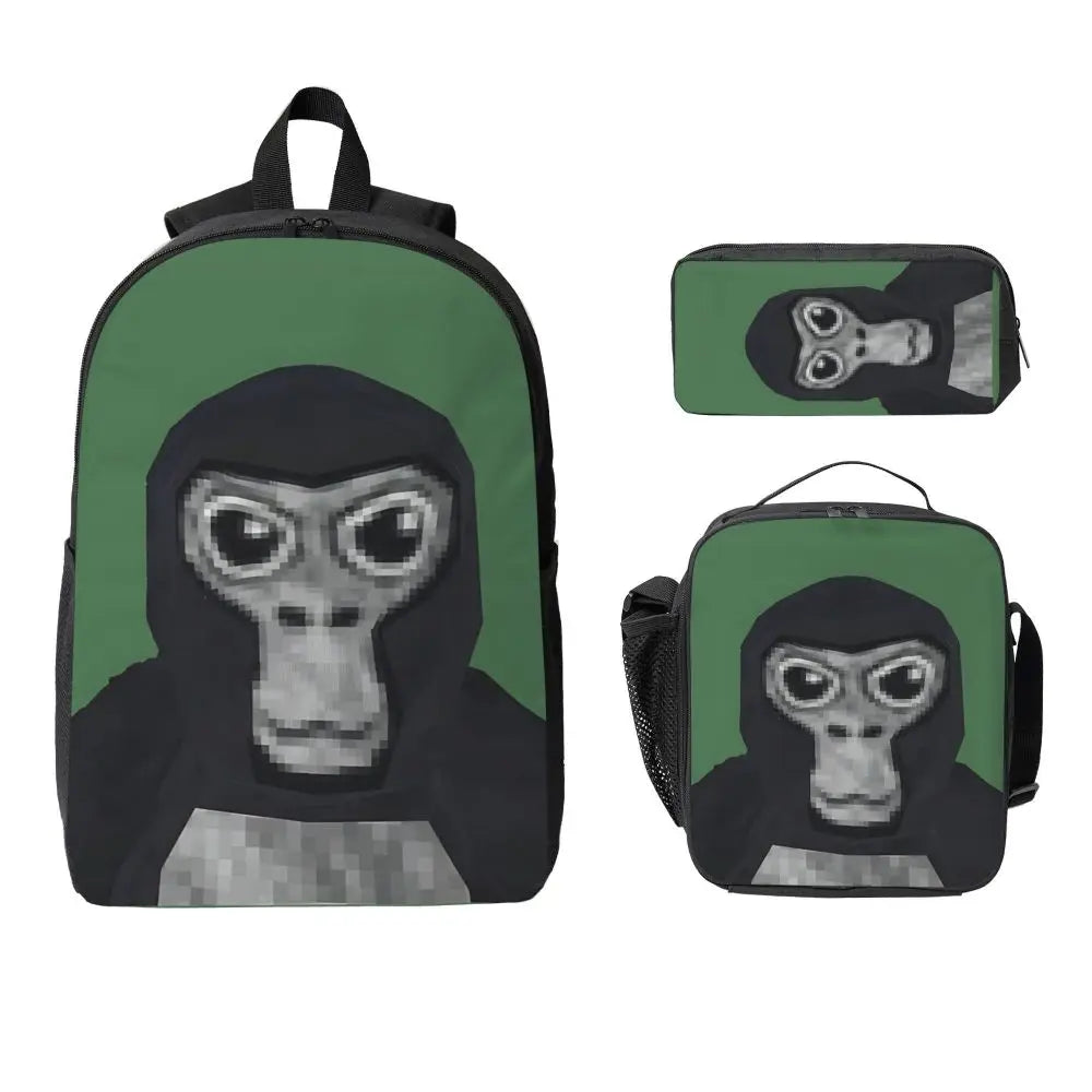 Stylish Black and White Gorilla Backpack Set for Teens | Versatile Bags
