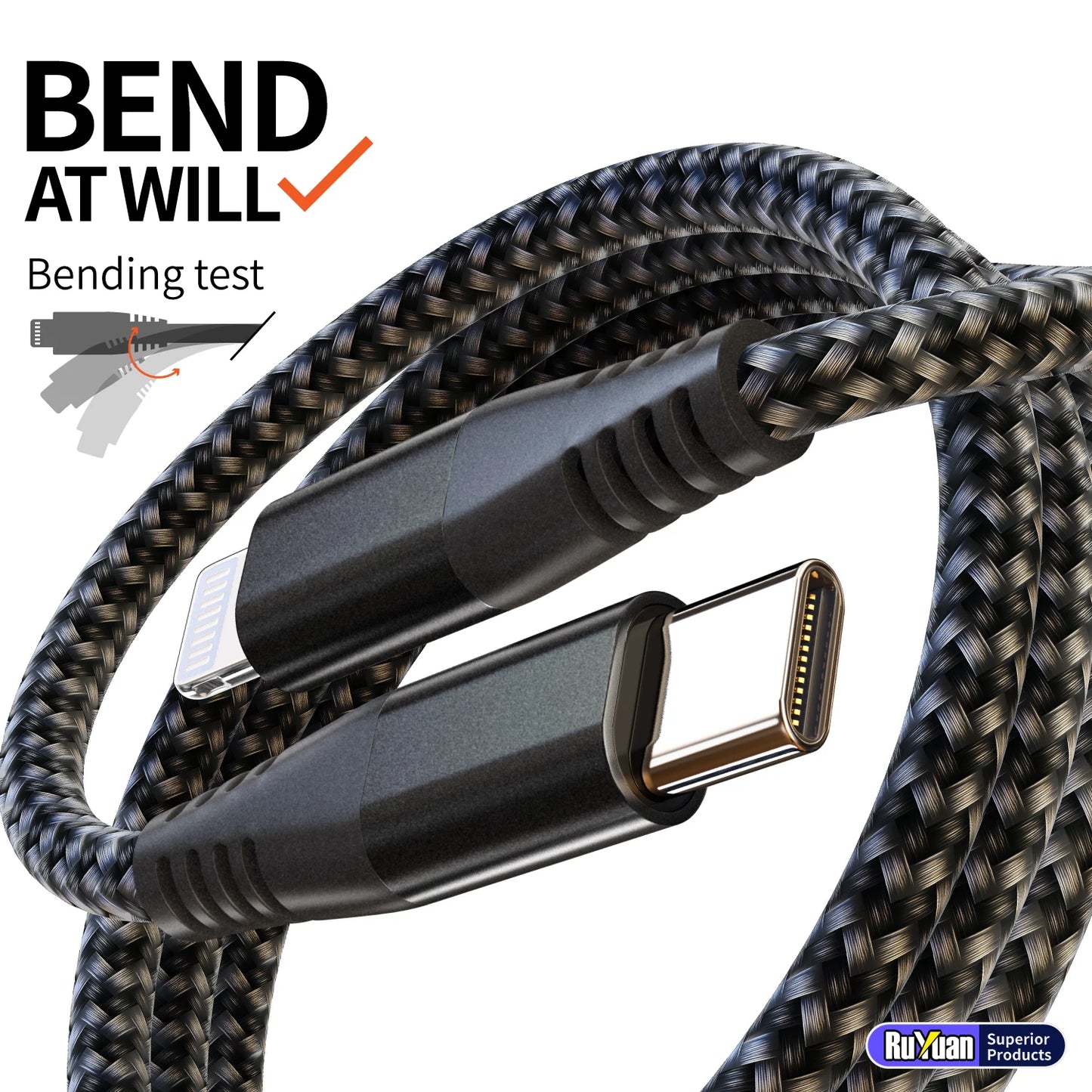MFI Certified Fast Charging USB-C to Lightning Cable | 20W Nylon Braided