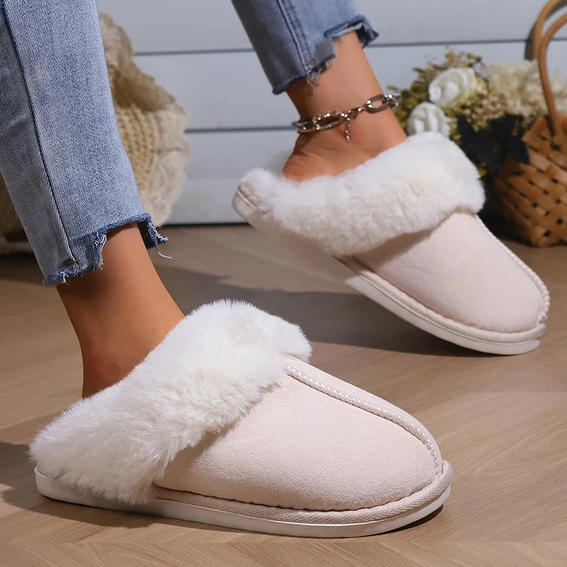 Winter Warm Faux Suede Fur Slippers | Cozy Plush Indoor Slides